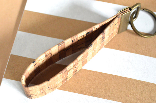 Natural Striped Cork Leather Keychain