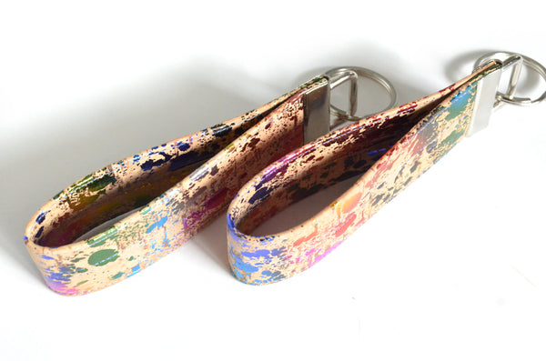 Metallic Rainbow Cork Leather Keychain