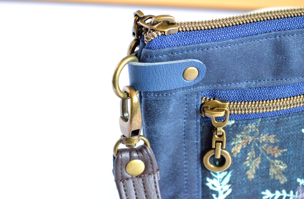 Waxed Canvas Navy Forest Fable Double-Zip Wristlet