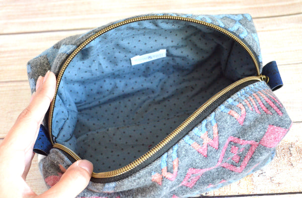 Navy Taos Flannel Boxy Toiletry Bag