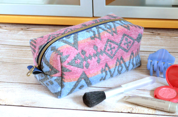 Blue & Red Taos Flannel Boxy Toiletry Bag