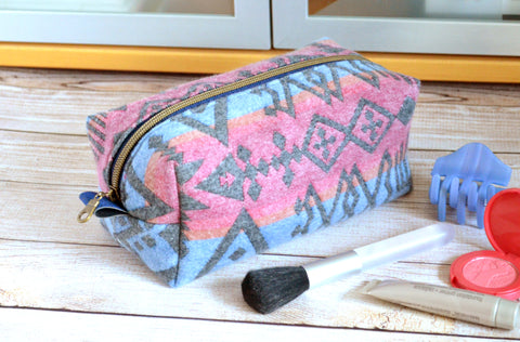 Blue & Red Taos Flannel Boxy Toiletry Bag