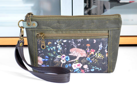 Waxed Canvas Olive Fawn Double-Zip Wristlet