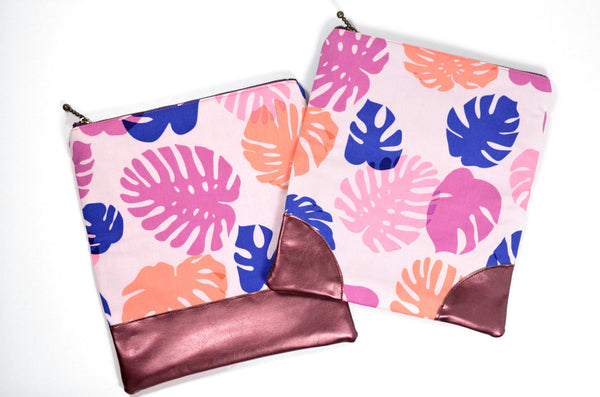 Pink Monstera Fold Over Clutch