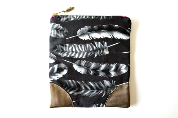 Black Feather Fold Over Clutch