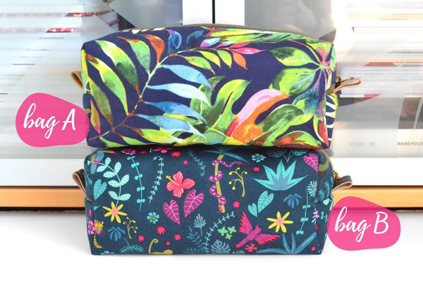 Navy Blue Tropical Boxy Toiletry Bag