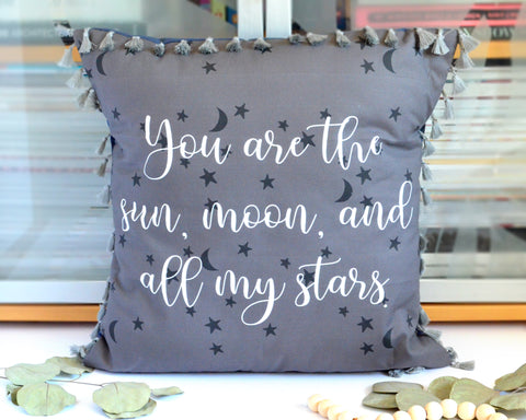 Pillow Cover - Sun, Moon, and Stars in Ash