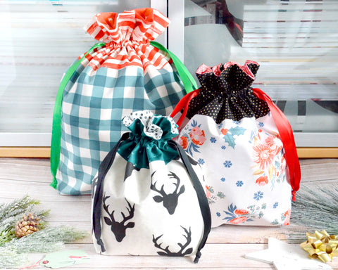 Plaid Deer Fabric Gift Bags *X-Large, Large, & Regular Sizes*