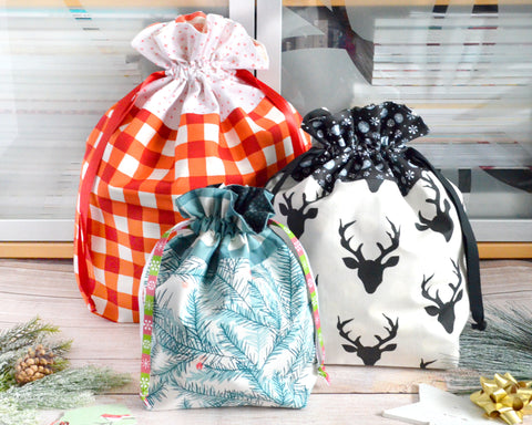 Plaid Deer Fabric Gift Bags *X-Large, Large, & Regular Sizes*