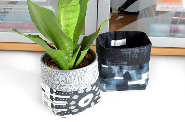 Black & Grey Ikat Fabric Plant Pot