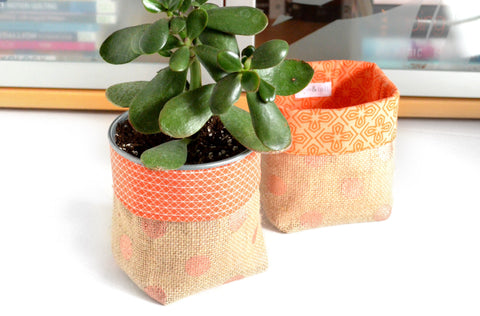 Orange Burlap Fabric Plant Pot