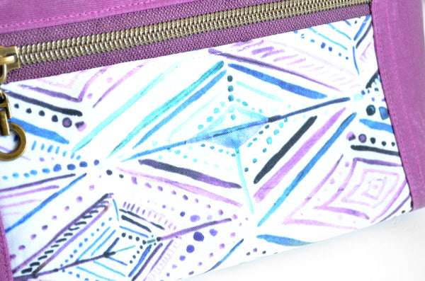 Waxed Canvas Purple Ikat Double-Zip Wristlet