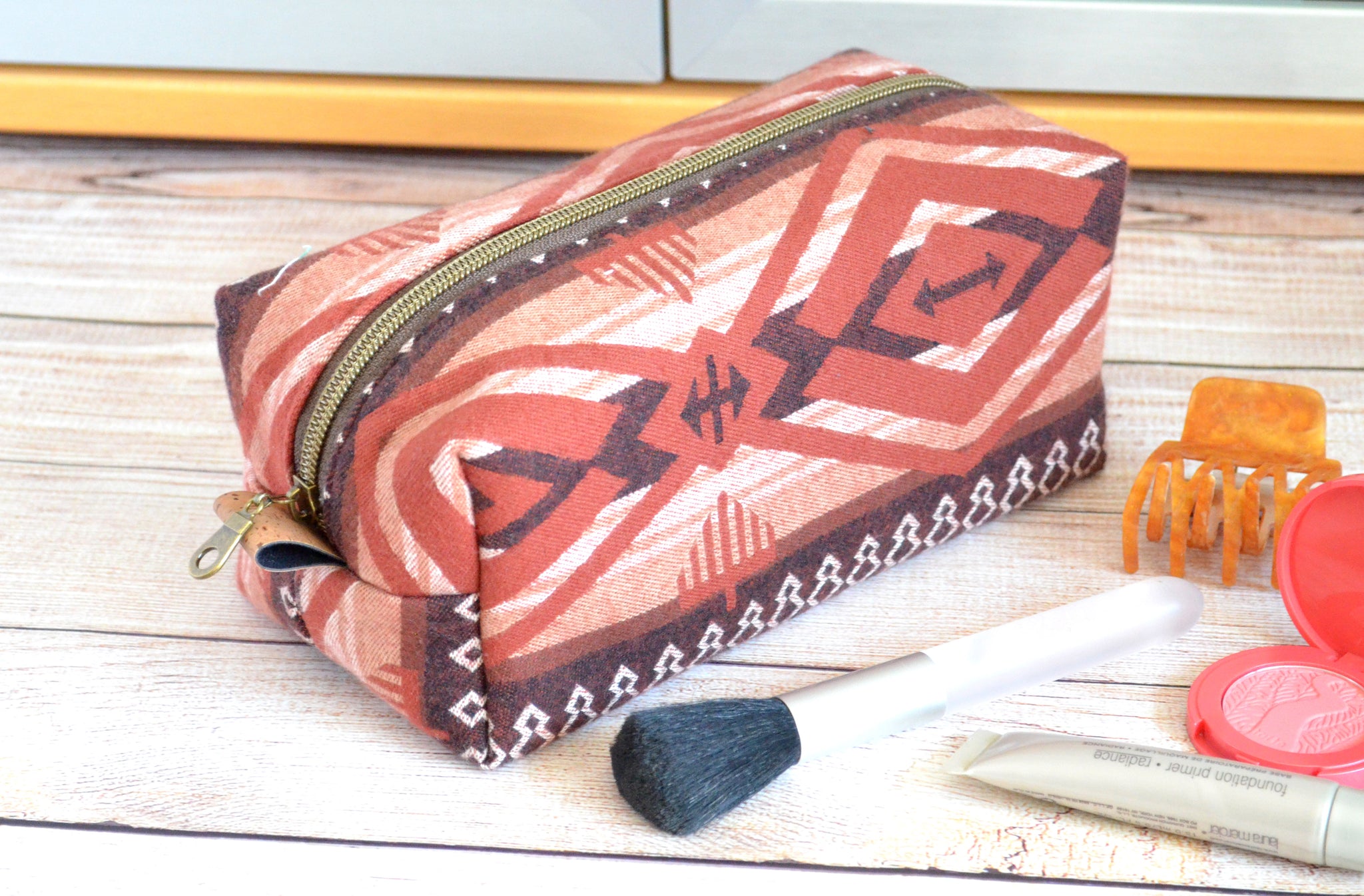 Rust Taos Flannel Boxy Toiletry Bag