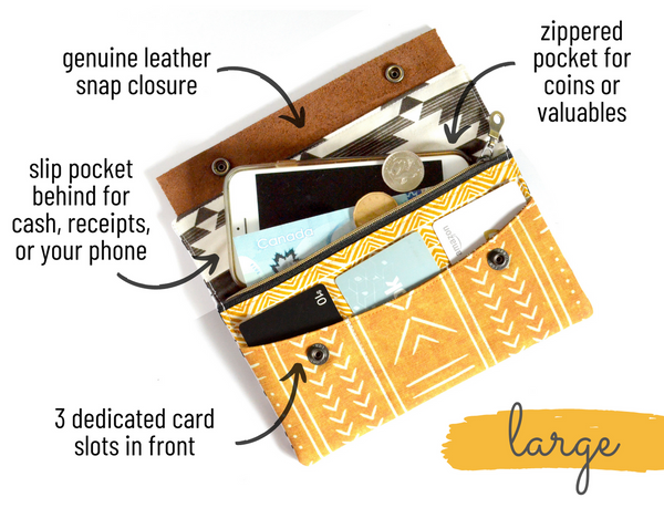 Black & White Stripe Tropical Leather Snap Wallet