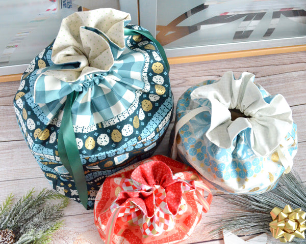 Paper Garland Holiday Fabric Gift Bags *X-Large, Large, & Regular Sizes*