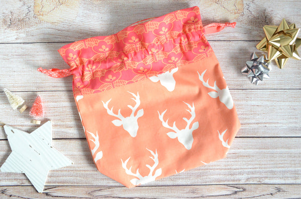 Pink Deer Fabric Gift Bag