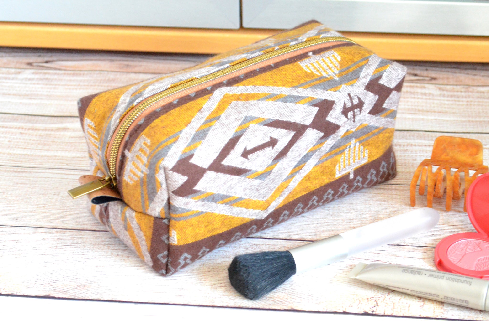 Mustard Taos Flannel Boxy Toiletry Bag