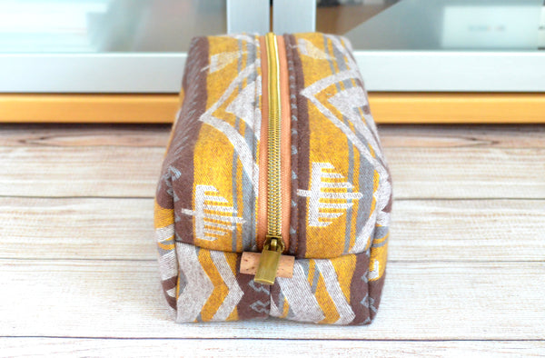 Mustard Taos Flannel Boxy Toiletry Bag