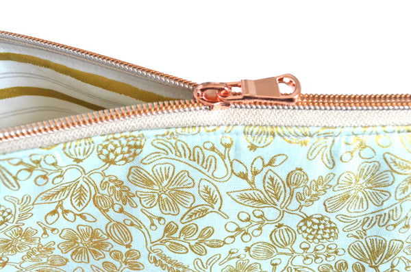 Rifle Paper Co Mint & Gold Floral Jumbo Toiletry Bag